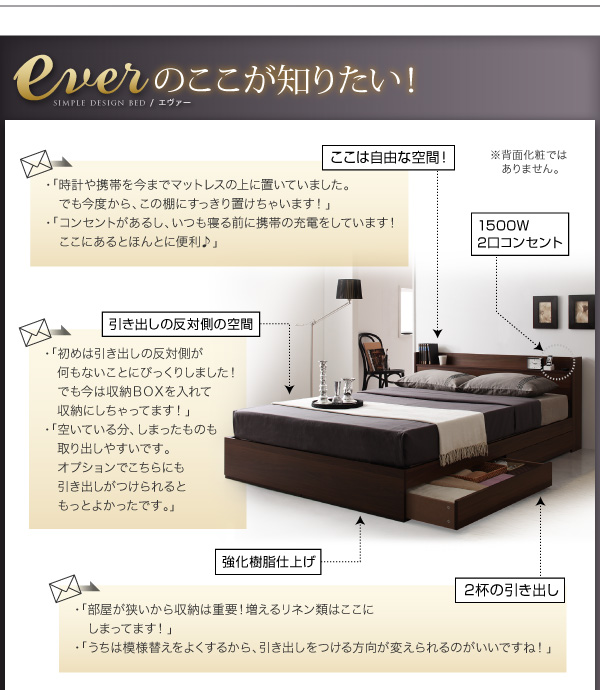 コンセント付き収納ベッド Ever エヴァー