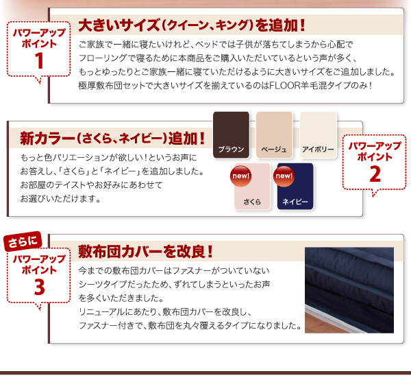 ボリューム布団6点セット FLOOR フロア 羊毛混タイプ 6点 8点セット