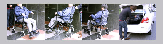 一般的な車いすに比べてとっても軽量!10kg以下!車にも簡単に入れられます。
